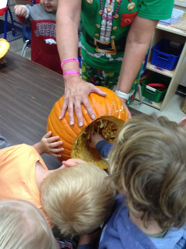 Touching inside the pumpkin